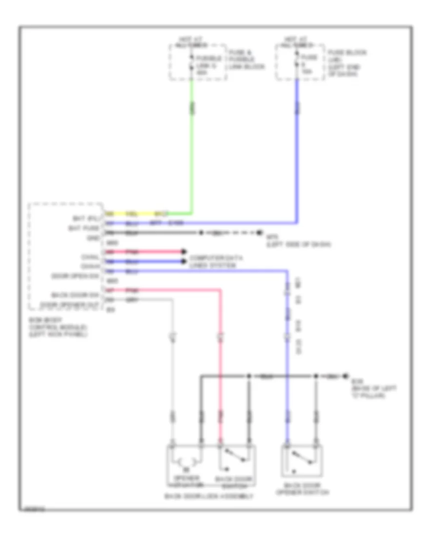 Back Door Opener Wiring Diagram without Intelligent Key Unit for Nissan Juke S 2012