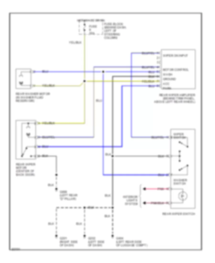 Rear WiperWasher Wiring Diagram, without Moveable Liftgate Glass for Nissan Quest XE 1997