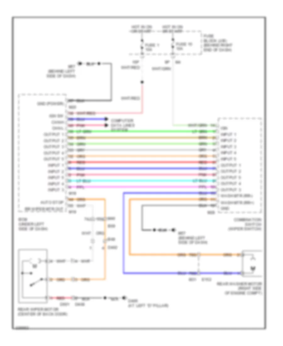 Электросхема заднего стеклоочистителя дворника и омывателя для Nissan Pathfinder LE 2010