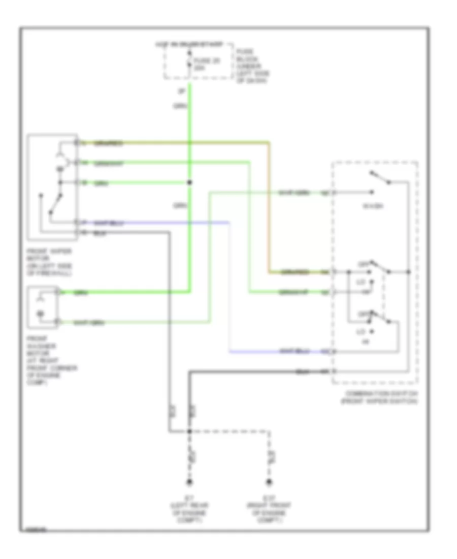 Электросхема стеклоочистителя, дворников и омывателя С 2 скоростями для Nissan Sentra SE-R Spec V 2002
