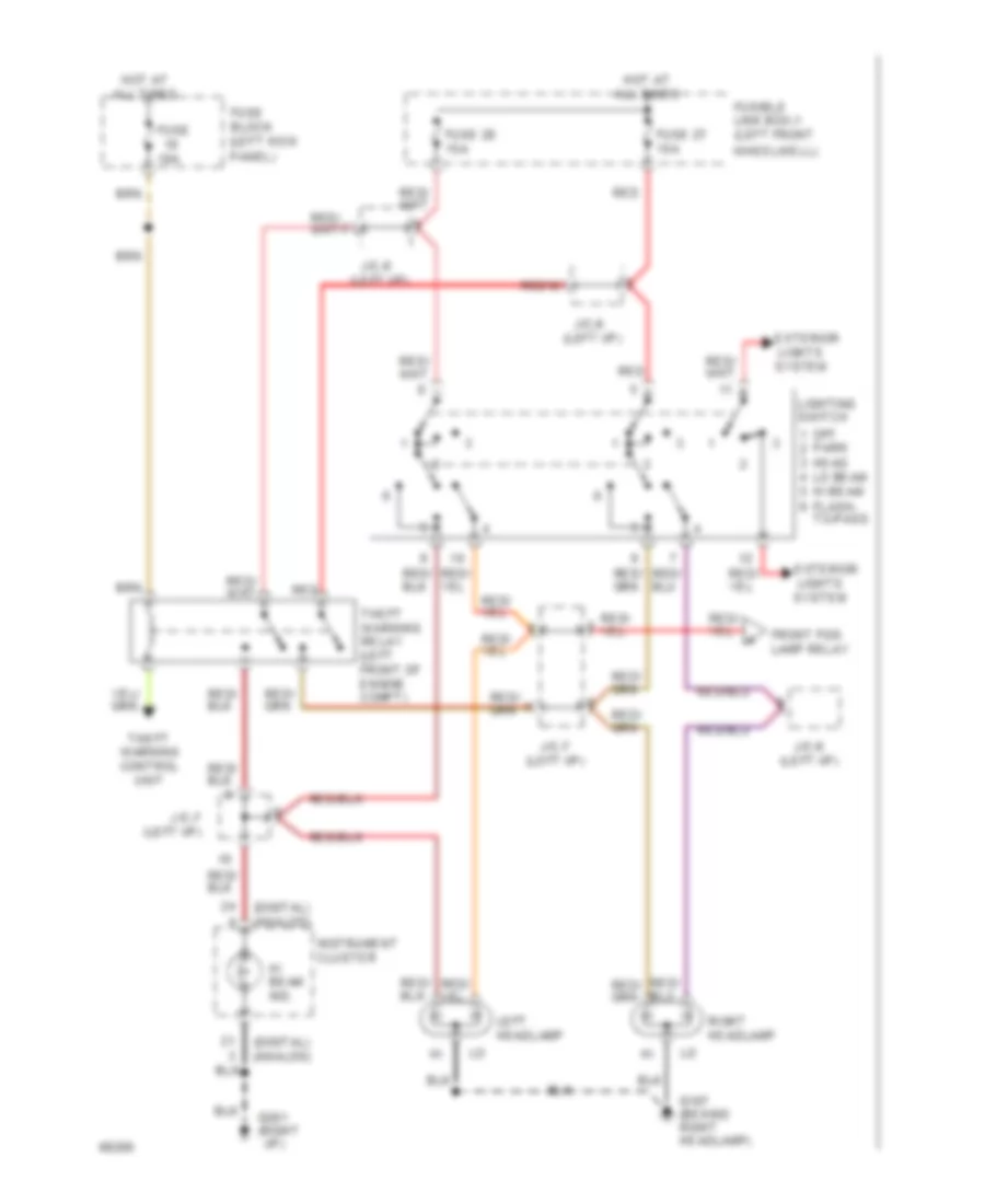 Headlamps Wiring Diagram, without DRL for Nissan Maxima GXE 1994