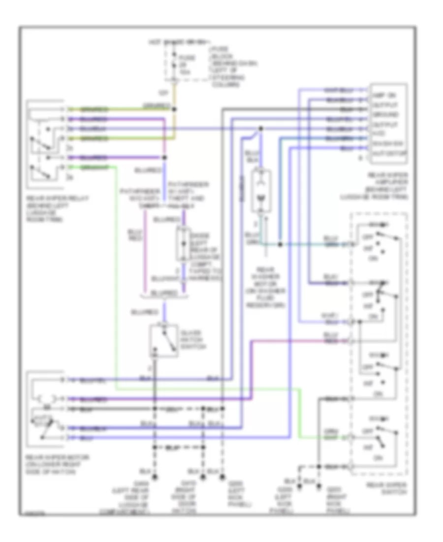 Электросхема заднего стеклоочистителя и омывателя стекла для Nissan Pathfinder LE 1998