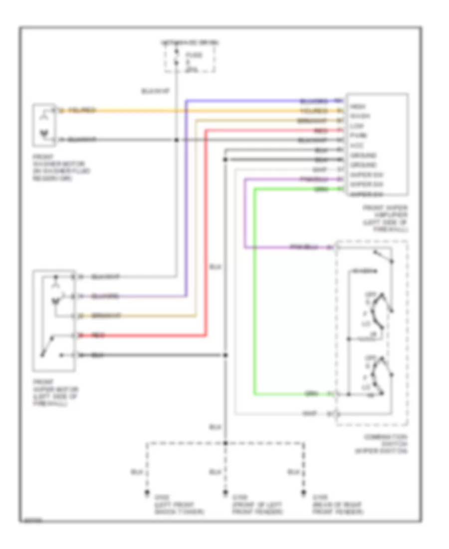 Электросхема передних стеклоочистителей дворников и омывателя лобового стекла для Nissan Quest GXE 1998