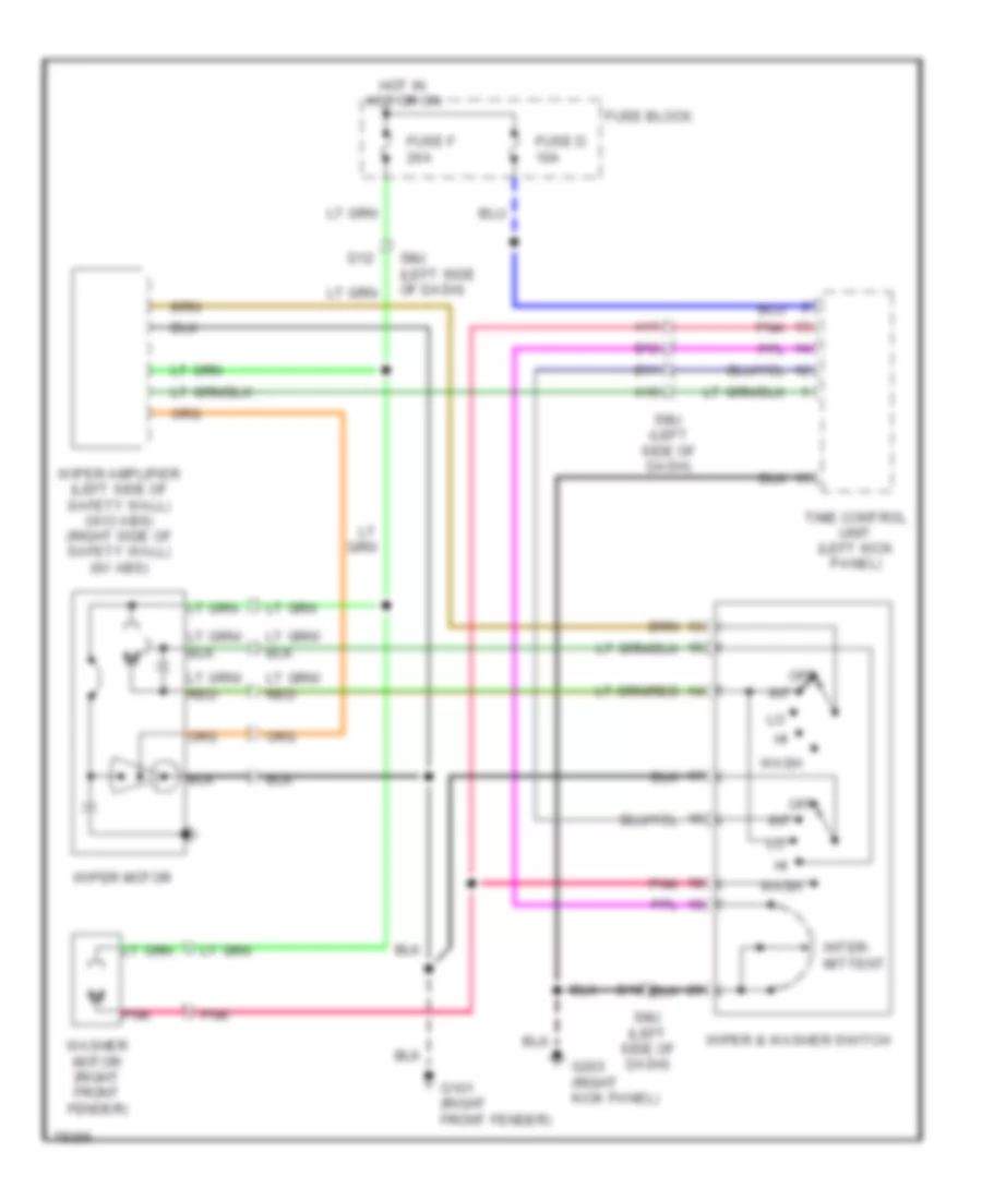 Электросхема передних стеклоочистителей дворников и омывателя лобового стекла для Nissan 240SX XE 1990