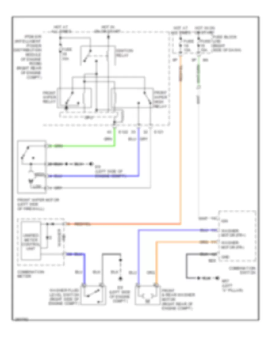 Электросхема передних стеклоочистителей дворников и омывателя лобового стекла для Nissan Xterra X 2008
