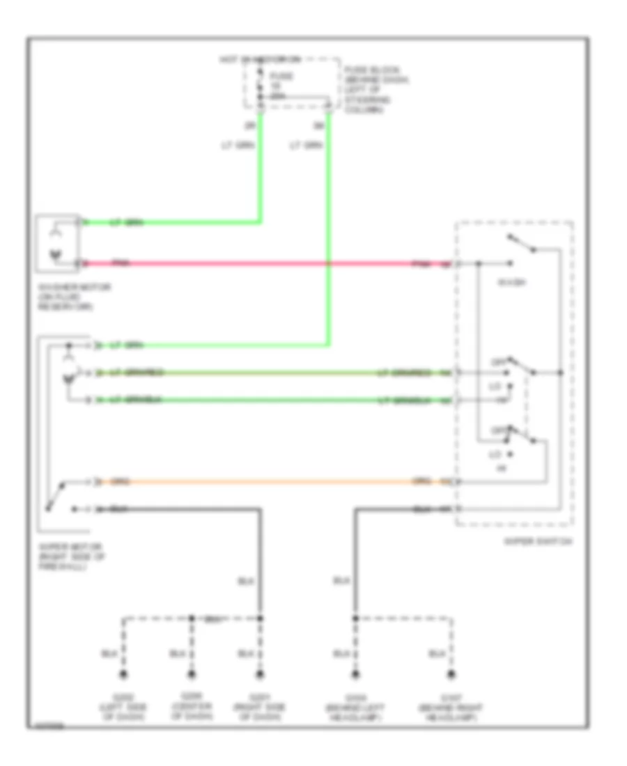 Электросхема стеклоочистителя, дворников и омывателя С 2 скоростями для Nissan Sentra GXE 1998