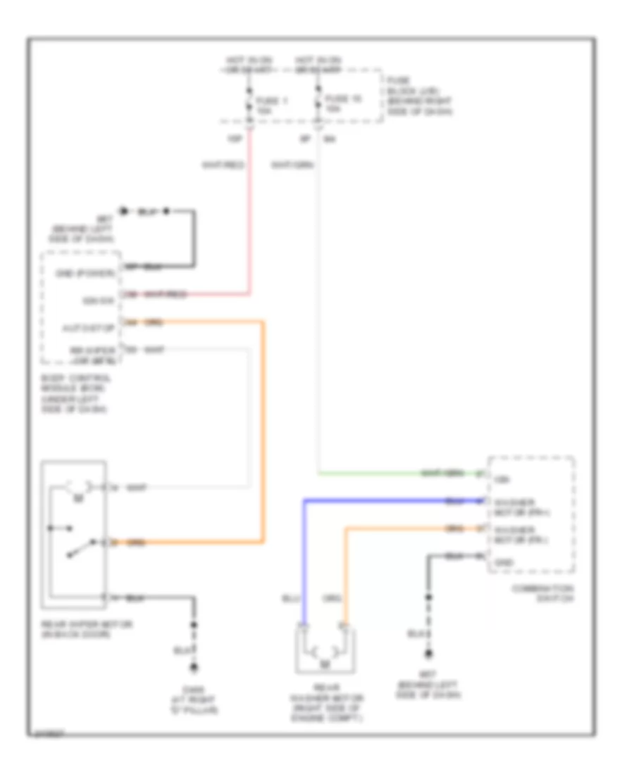 Электросхема заднего стеклоочистителя дворника и омывателя для Nissan Pathfinder LE 2006