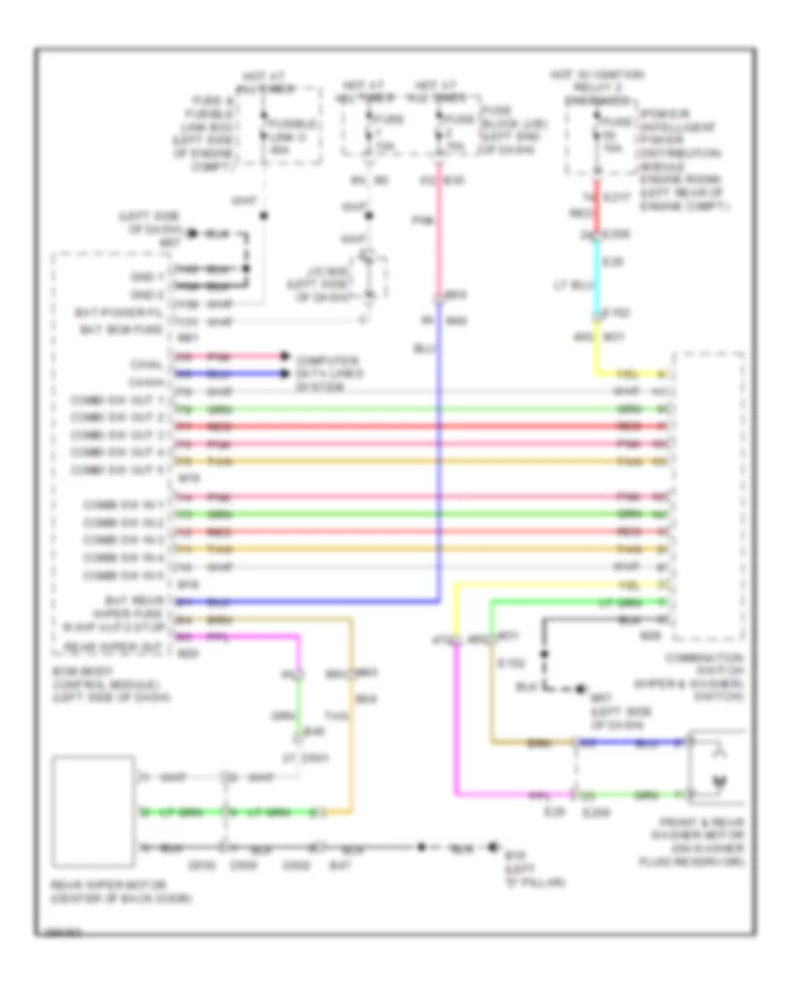 Электросхема заднего стеклоочистителя дворника и омывателя для Nissan Pathfinder SV 2013