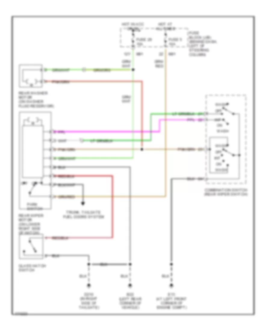 Электросхема заднего стеклоочистителя дворника и омывателя для Nissan Pathfinder LE 2003