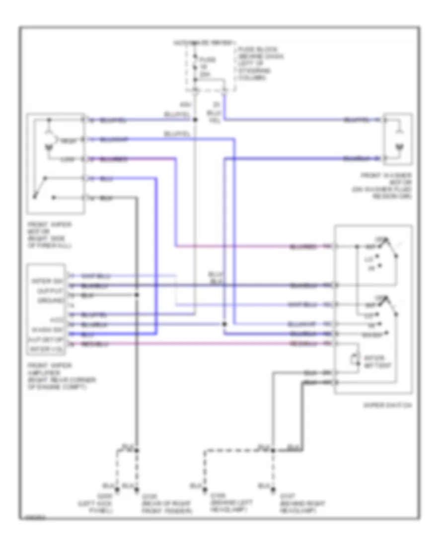 Электросхема передних стеклоочистителей дворников и омывателя лобового стекла для Nissan Pathfinder SE 1999