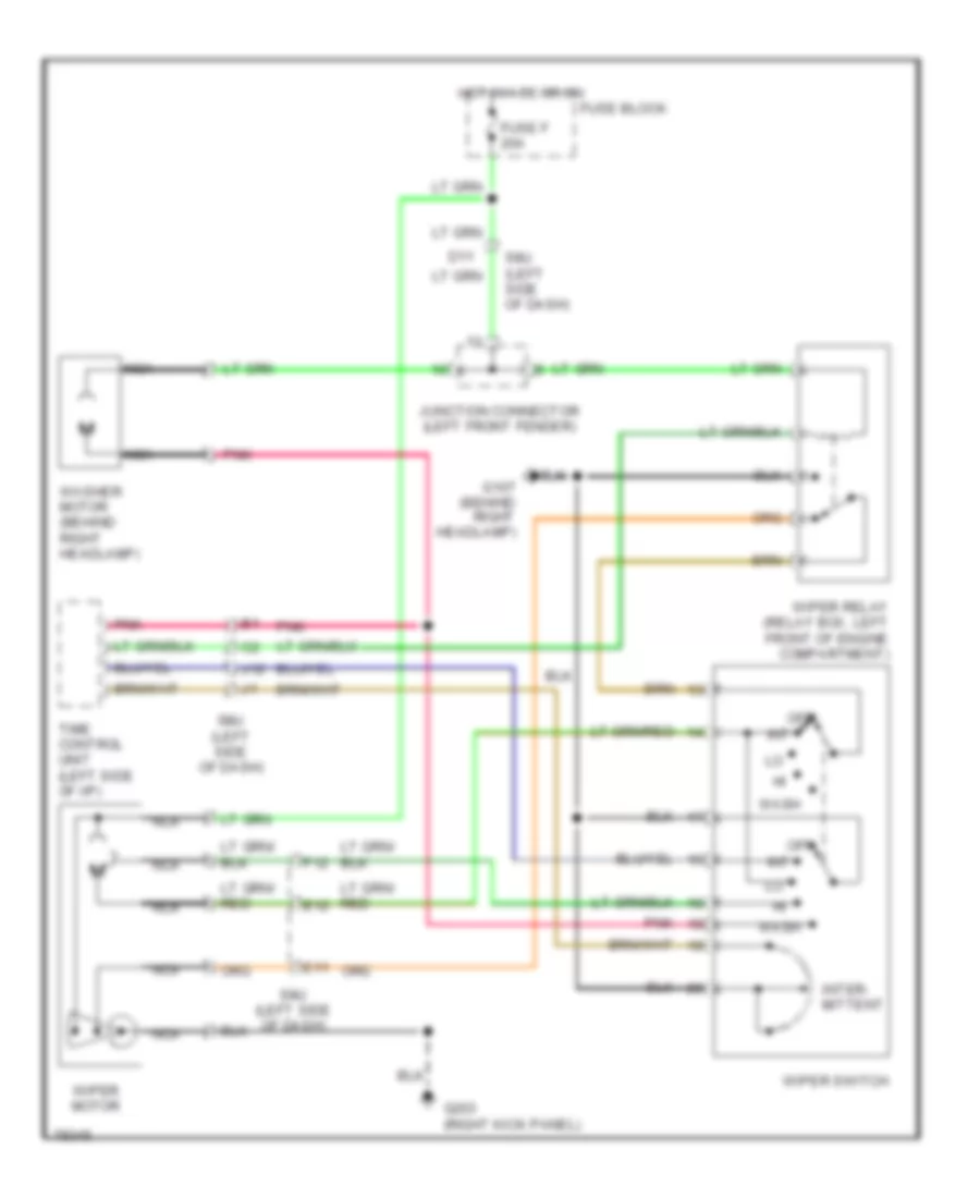 Электросхема стеклоочистителя, дворников и омывателя для Nissan Stanza XE 1990