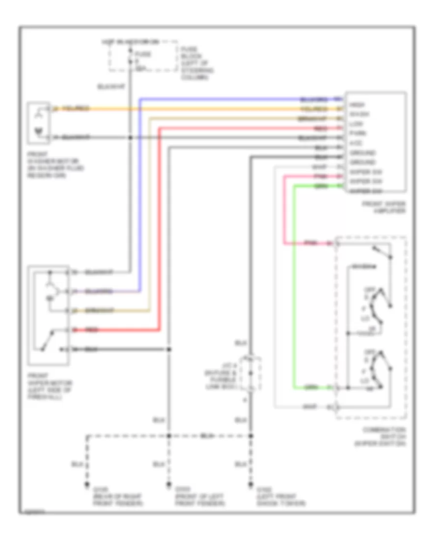 Электросхема переднего дворника стеклоочистителя и омывателя для Nissan Quest GLE 1999