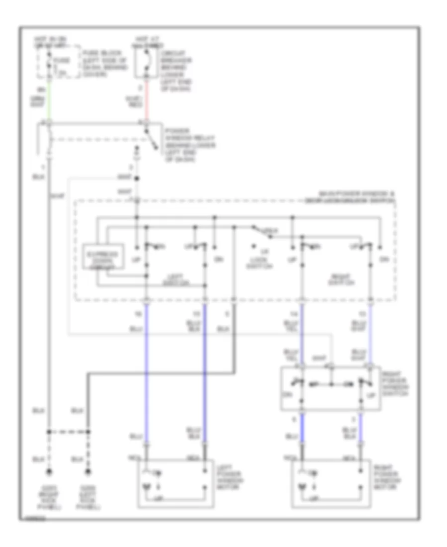 Power Window Wiring Diagram, Except Crew Cab for Nissan Frontier XE 2000