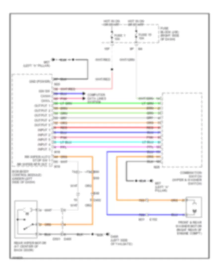 Электросхема заднего стеклоочистителя дворника и омывателя для Nissan Xterra PRO-4X 2013