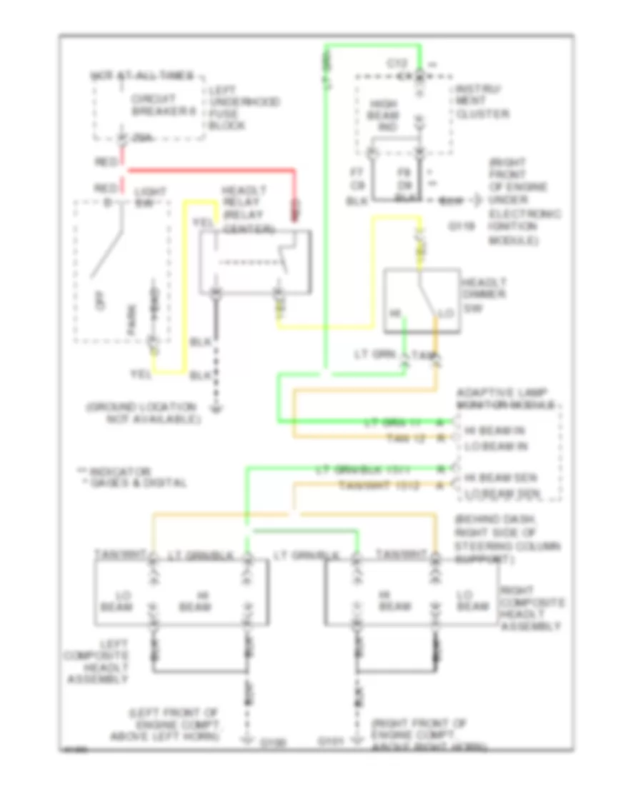 Headlight Wiring Diagram, withLamp Monitor & without Страж сумерек для Oldsmobile Ninety-Eight Regency Elite 1994