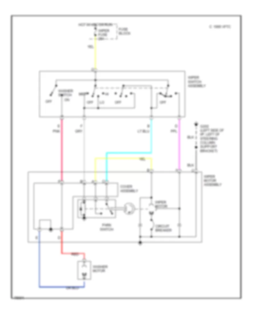 Электросхема стеклоочистителя, дворников и омывателя С 2 скоростями для Oldsmobile Achieva SL 1996