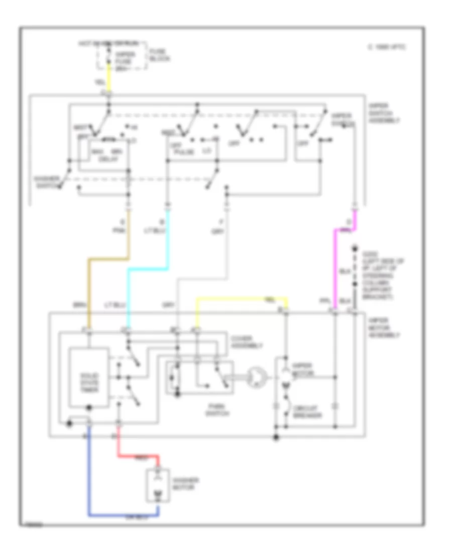 Электросхема стеклоочистителя, дворников и омывателя Интервала для Oldsmobile Achieva SL 1996