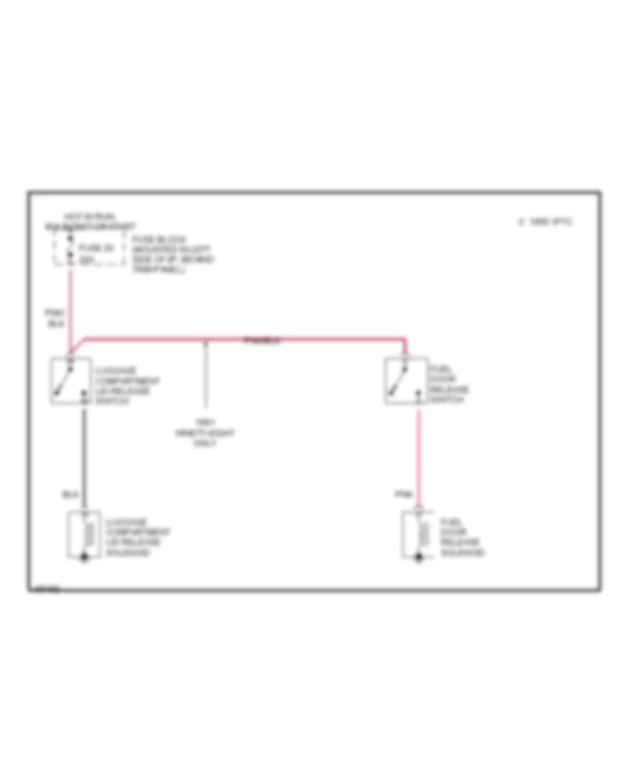 Trunk  Fuel Door Release Wiring Diagram for Oldsmobile Ninety-Eight Regency 1990