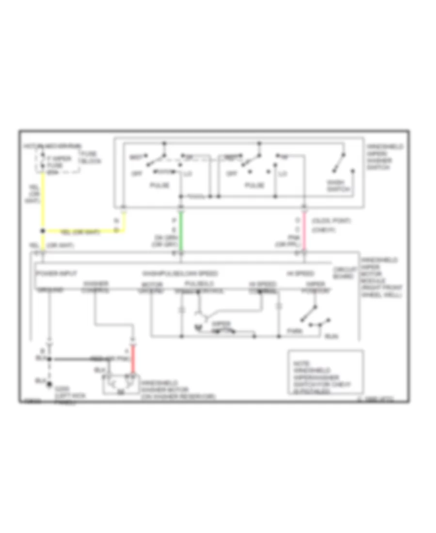Электросхема передних стеклоочистителей дворников и омывателя лобового стекла для Oldsmobile Silhouette 1996