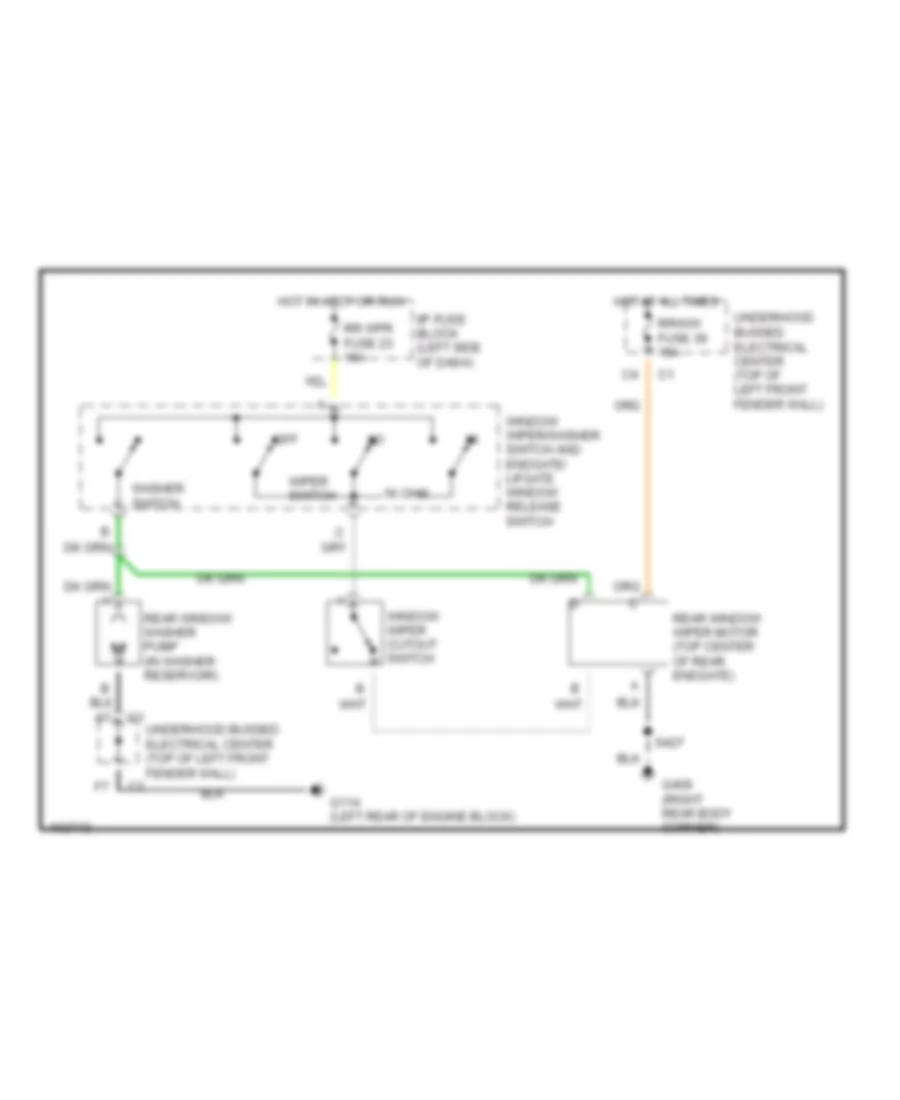 Электросхема заднего стеклоочистителя дворника и омывателя для Oldsmobile Bravada 1998