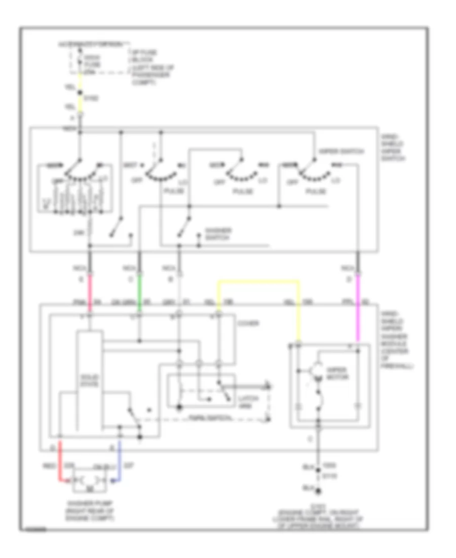 Электросхема стеклоочистителя, дворников и омывателя для Oldsmobile Aurora 1999