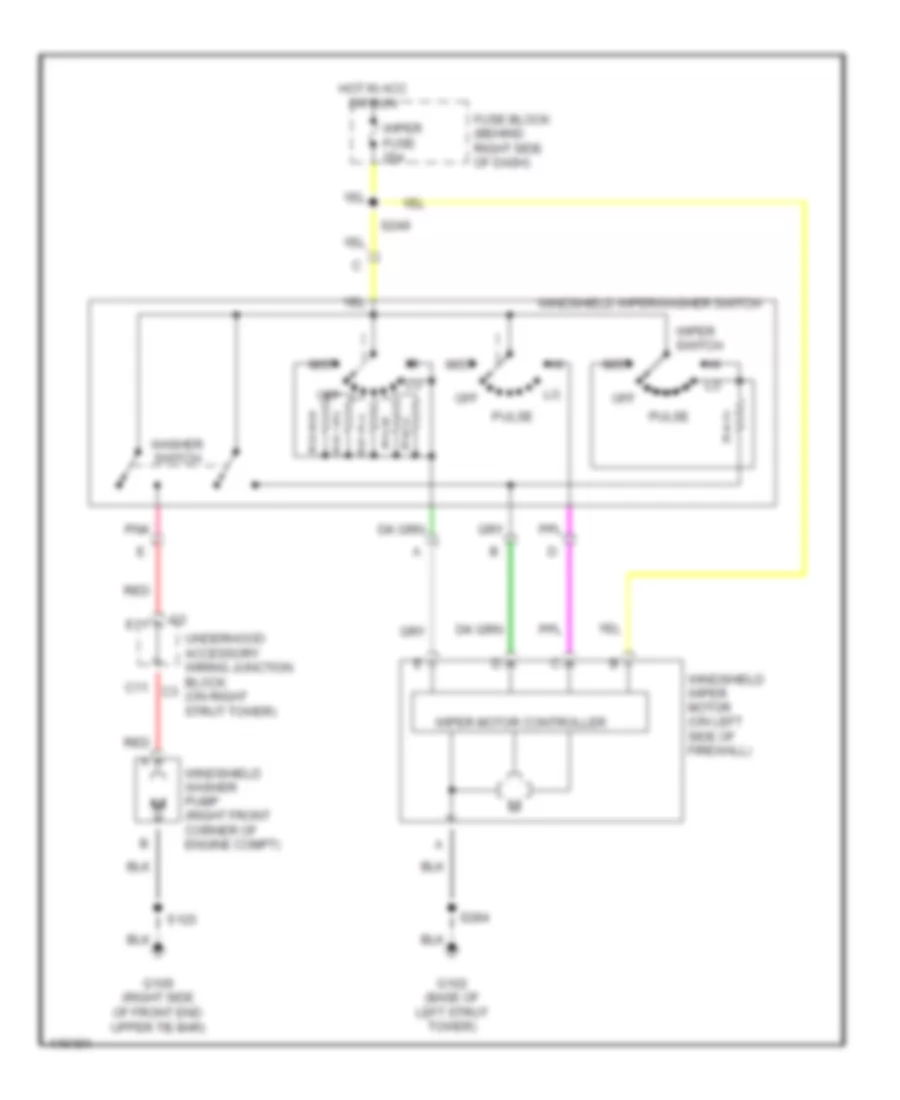 Электросхема стеклоочистителя, дворников и омывателя для Oldsmobile Intrigue GL 1999