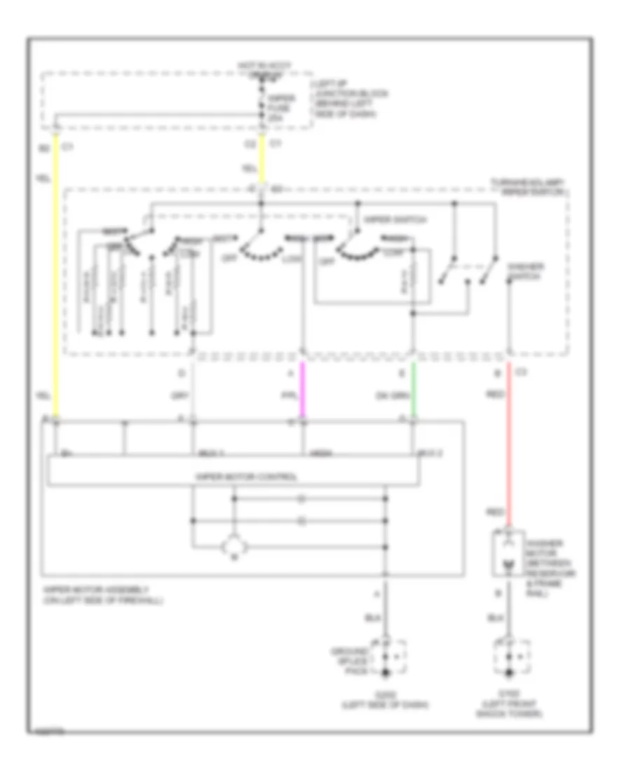 Электросхема стеклоочистителя, дворников и омывателя для Oldsmobile Alero GL 2000