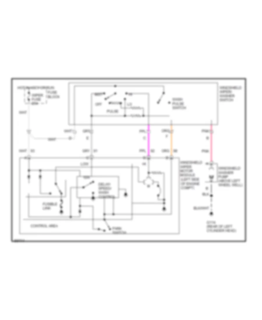 Электросхема передних стеклоочистителей дворников и омывателя лобового стекла для Oldsmobile Bravada 1994