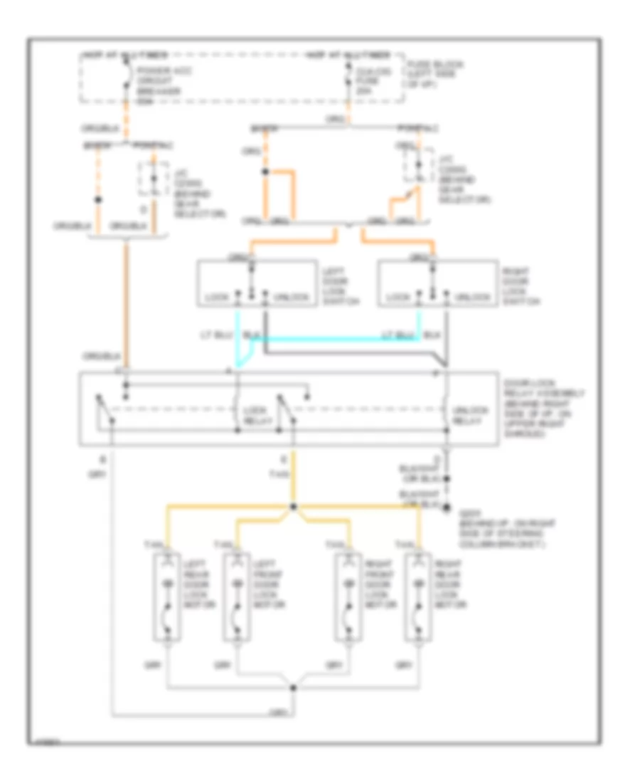 Электросхема центрального замка для Pontiac Grand Am LE 1990