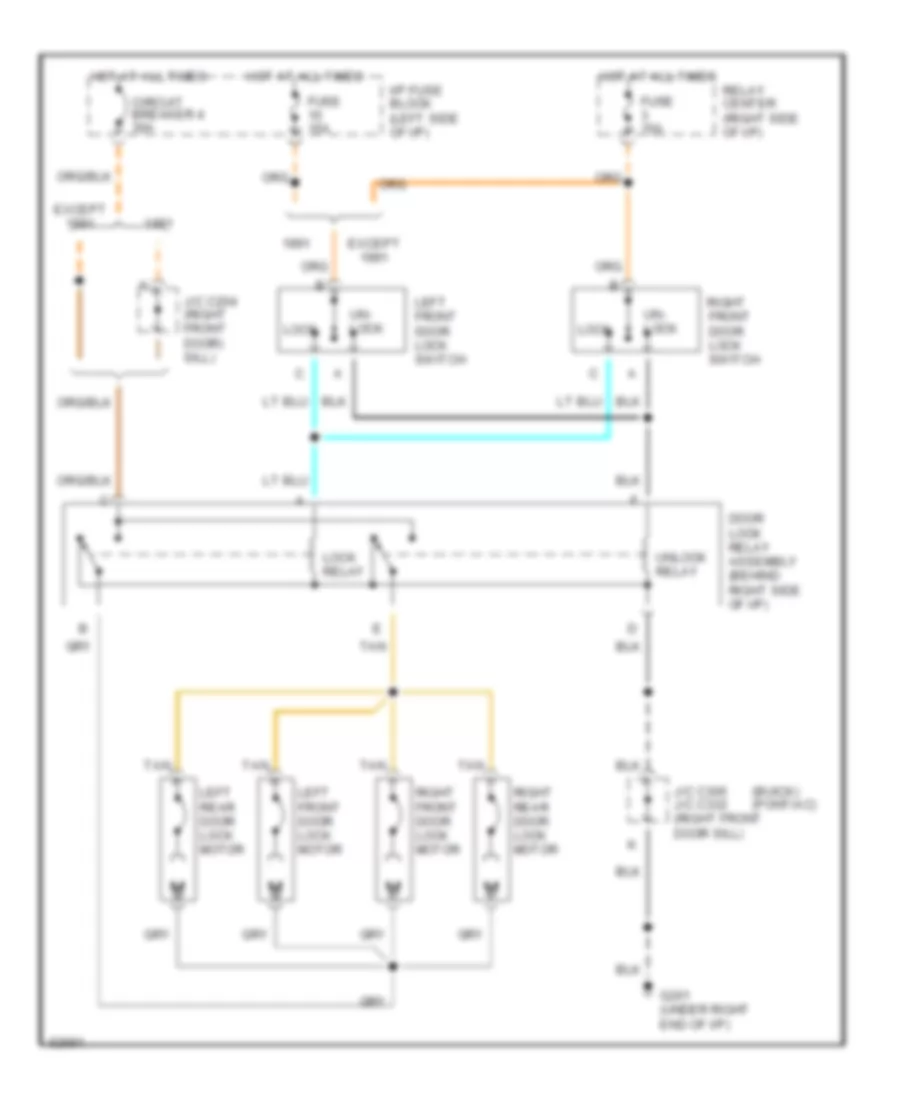 Power Door Lock Wiring Diagram, without Keyless Entry for Pontiac Bonneville SE 1992