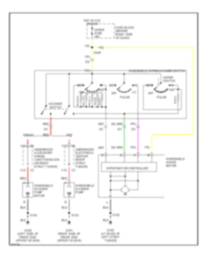 Электросхема стеклоочистителя, дворников и омывателя для Pontiac Grand Prix GTP 1998