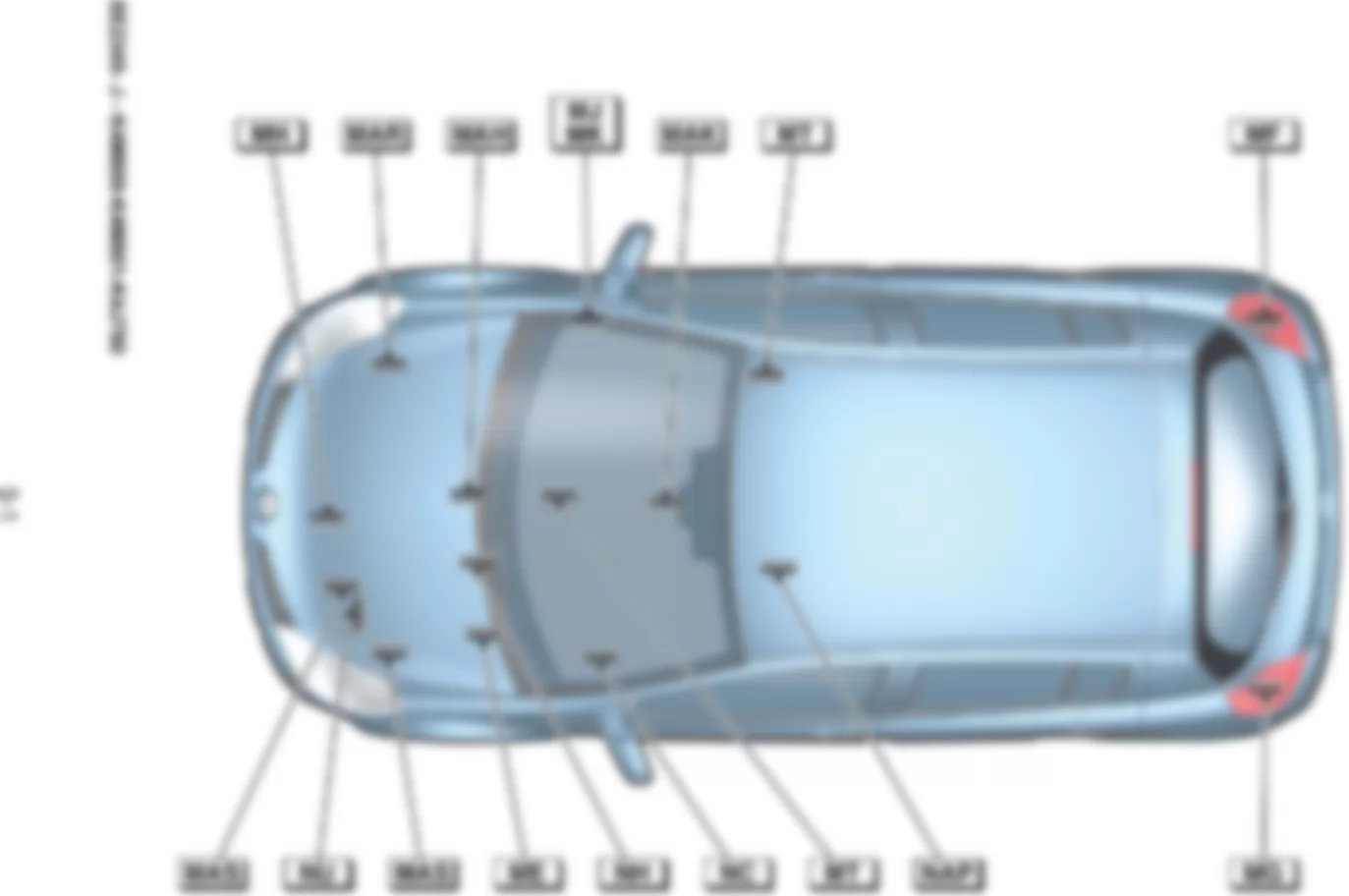 Расположение подключения масс Заземления для Renault Clio III 2005-2012 2005