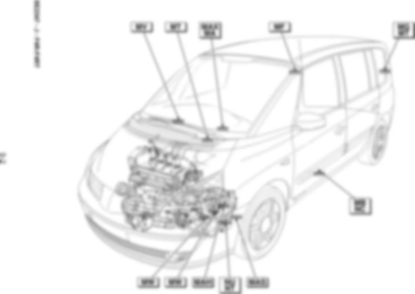 Расположение подключения масс Заземления для Renault Espace IV 2002-2014 13-06-2005