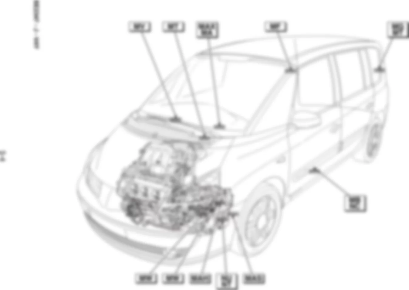 Расположение подключения масс Заземления для Renault Espace IV 2002-2014 13-06-2005