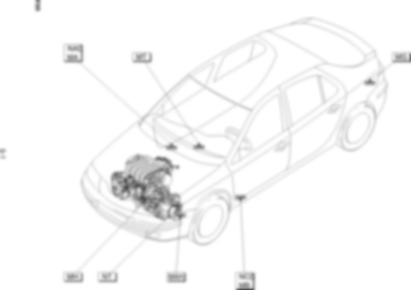 Расположение подключения масс Заземления для Renault Laguna II 2001-2008 2001-01-22