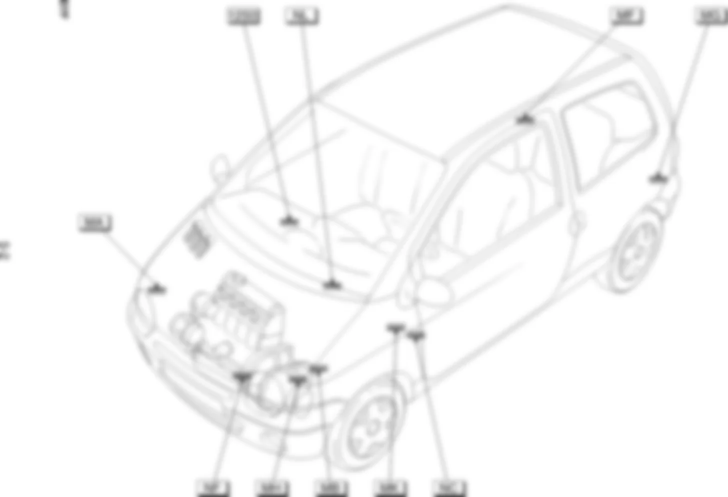 Расположение подключения масс Заземления для Renault Twingo I 1993-2007 2001-01-01