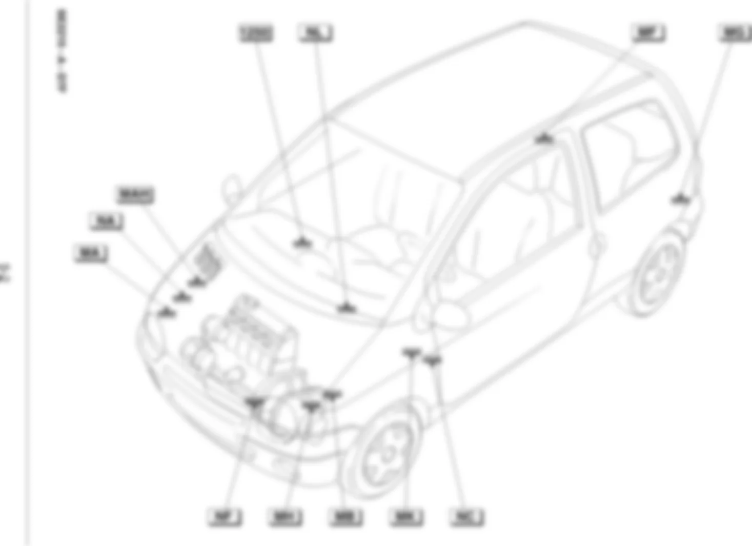 Расположение подключения масс Заземления для Renault Twingo I 1993-2007 2003-02-01