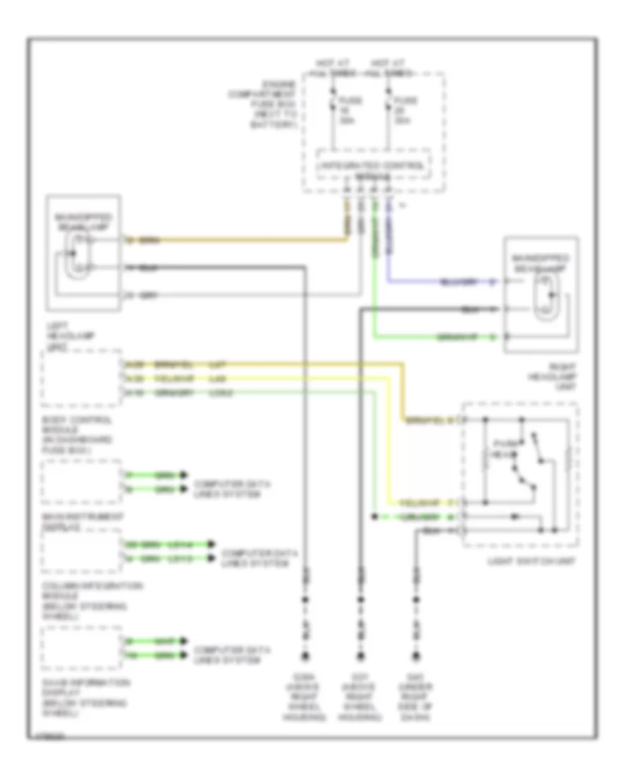 Headlamps Wiring Diagram, Except Convertible without Xenon Lamps for Saab 9-3 Linear 2003