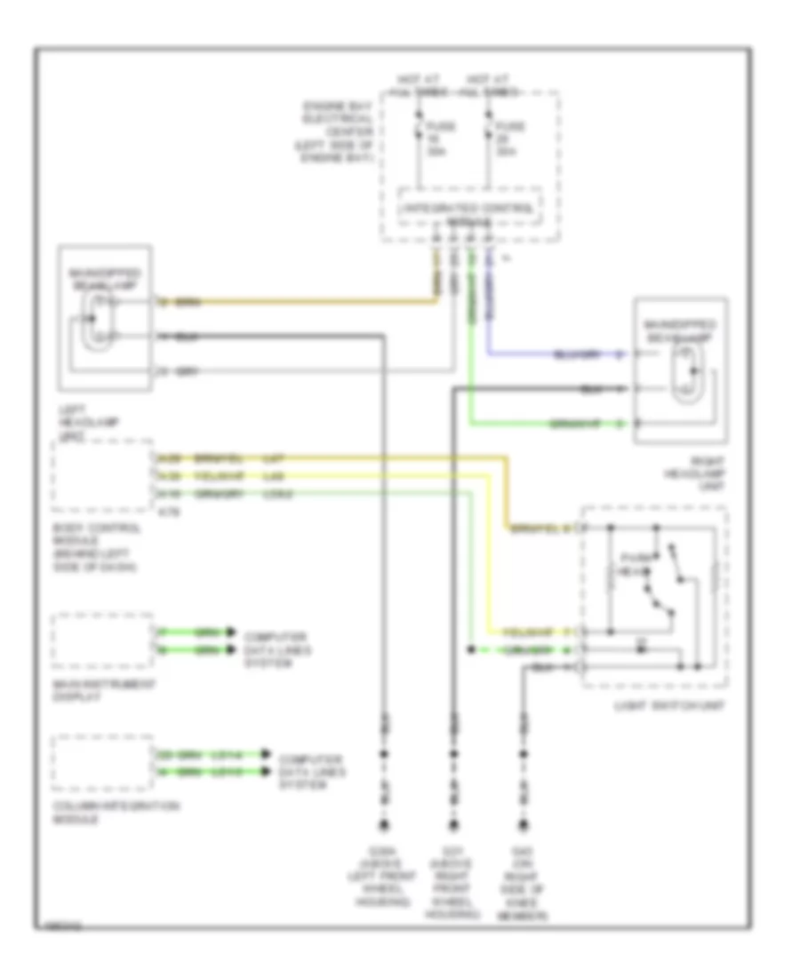 Headlamps Wiring Diagram, without Xenon Lamps for Saab 9-3 Linear 2004