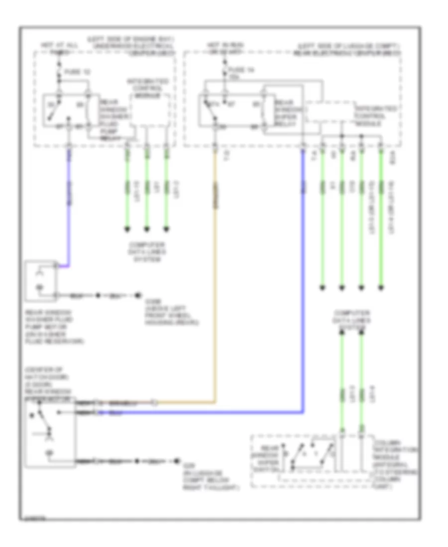 Электросхема заднего стеклоочистителя дворника и омывателя для Saab 9-3 Aero 2006