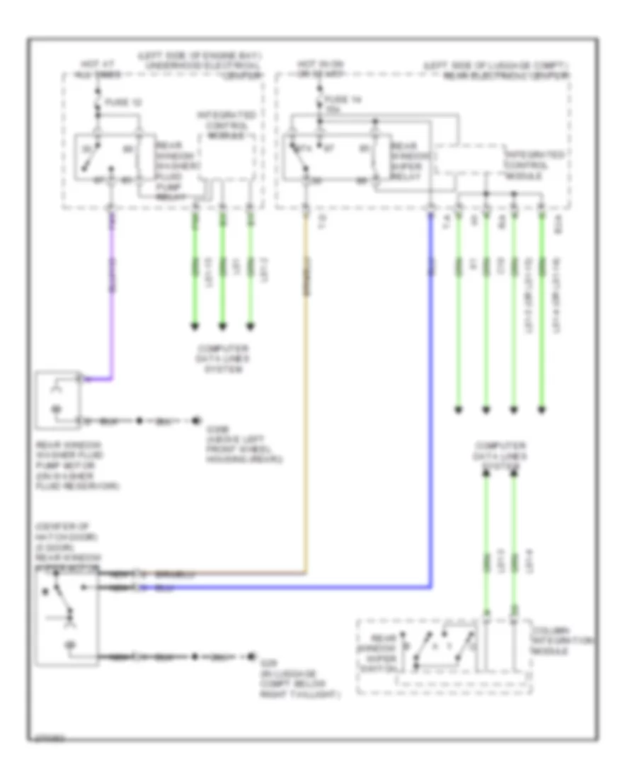 Электросхема заднего стеклоочистителя дворника и омывателя для Saab 9-3 2.0T 2007