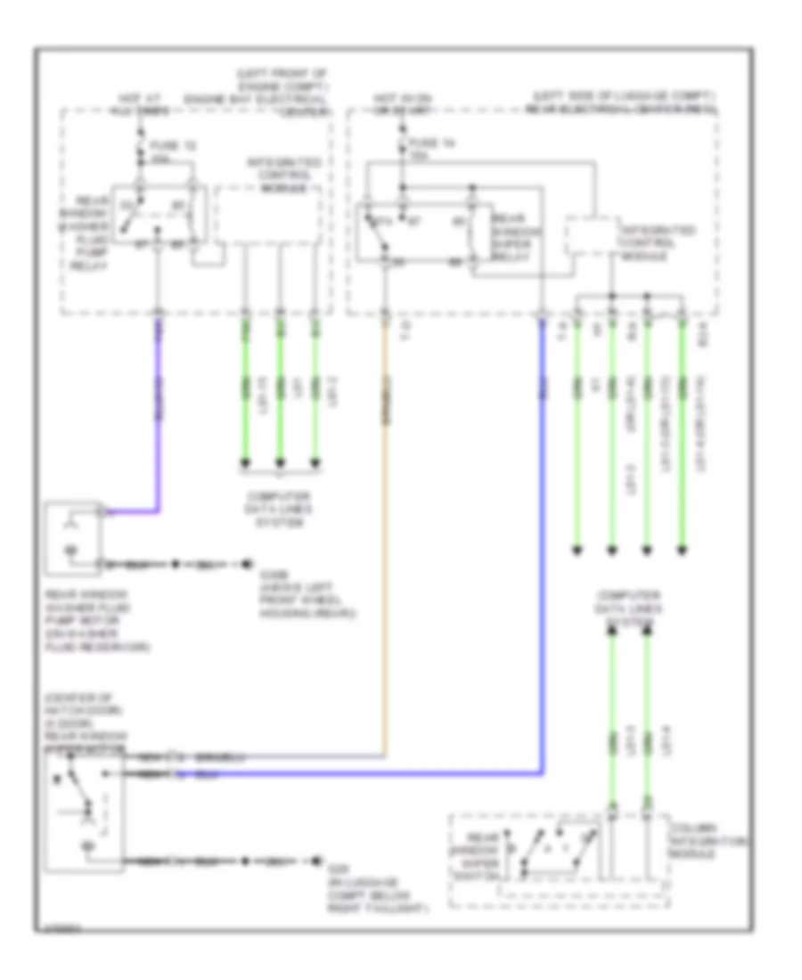 Электросхема заднего стеклоочистителя дворника и омывателя для Saab 9-3 Aero 2009