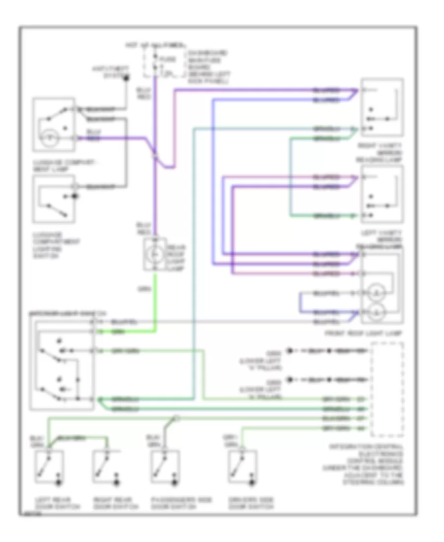 Courtesy Lamps Wiring Diagram, Except Convertible for Saab 900 SE 1996