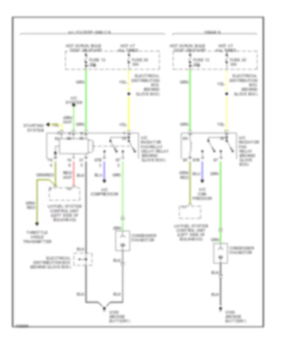 Auxiliary Cooling Fan Wiring Diagram, with AC for Saab 9000 S 1990