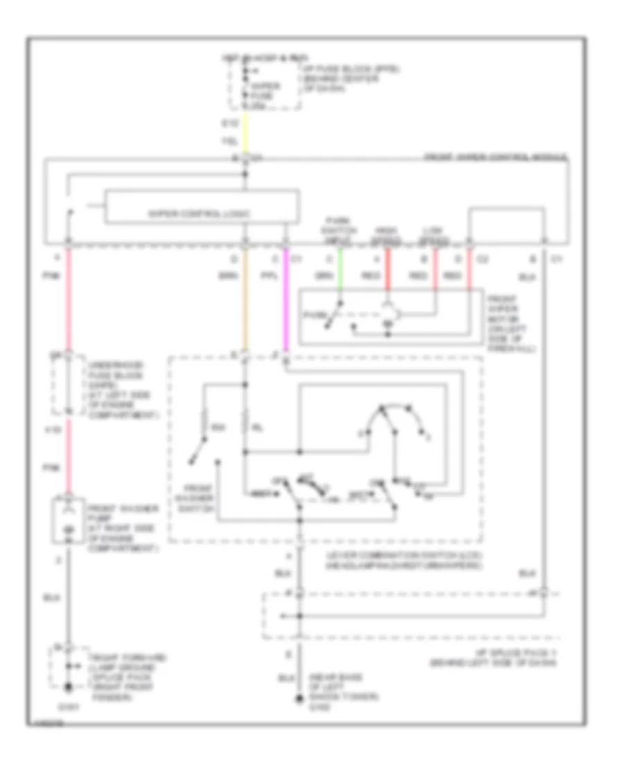 Электросхема переднего дворника стеклоочистителя и омывателя для Saturn SC1 2001