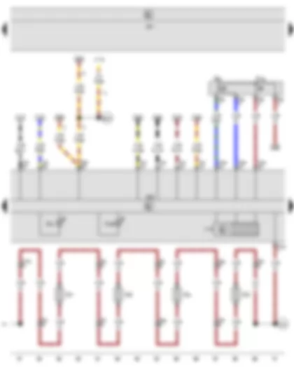 Wiring Diagram  SEAT ALHAMBRA 2002 - Multifunction display call-up button - Multifunction display memory switch - Front left brake pad wear sender - Front right brake pad wear sender - Rear left brake pad wear sender - Rear right brake pad wear sender - Multifunction indicator - Control unit in dash panel insert