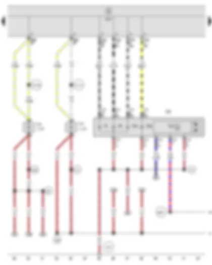 Электросхемa  SEAT ALTEA 2009 - Блок управления бортовой сети - Лампа левой противотуманной фары - Лампа правой противотуманной фары - Лампа левой фары системы адаптивного освещения - Лампа правой фары системы адаптивного освещения - Фара спереди слева - Исполнительный электродвигатель корректора левой фары