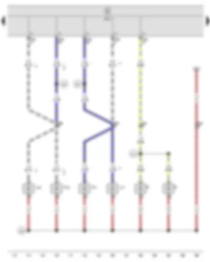 Электросхемa  SEAT ALTEA 2009 - Блок управления бортовой сети - Лампа левого противотуманного фонаря - Лампа правого противотуманного фонаря - Лампа левого фонаря заднего хода - Лампа правого фонаря заднего хода - Освещение номерного знака