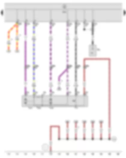 Электросхемa  SEAT ALTEA 2009 - Привод центрального замка задней левой двери - Блок управления бортовой сети - Антенна центрального замка и охранной сигнализации