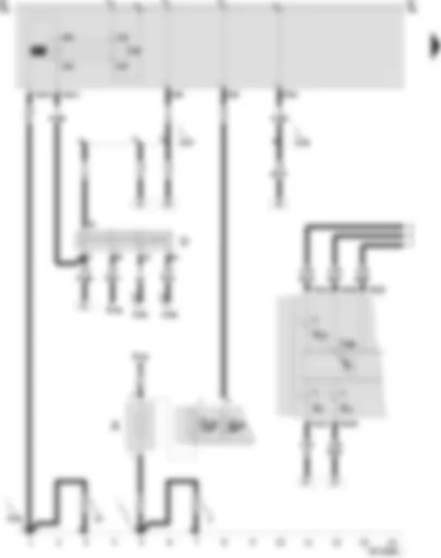 Wiring Diagram  SEAT AROSA 1999 - Control unit with display unit in dash panel insert - relief relay for x contact - battery - ignition/starter switch - main beam warning lamp - side light warning lamp
